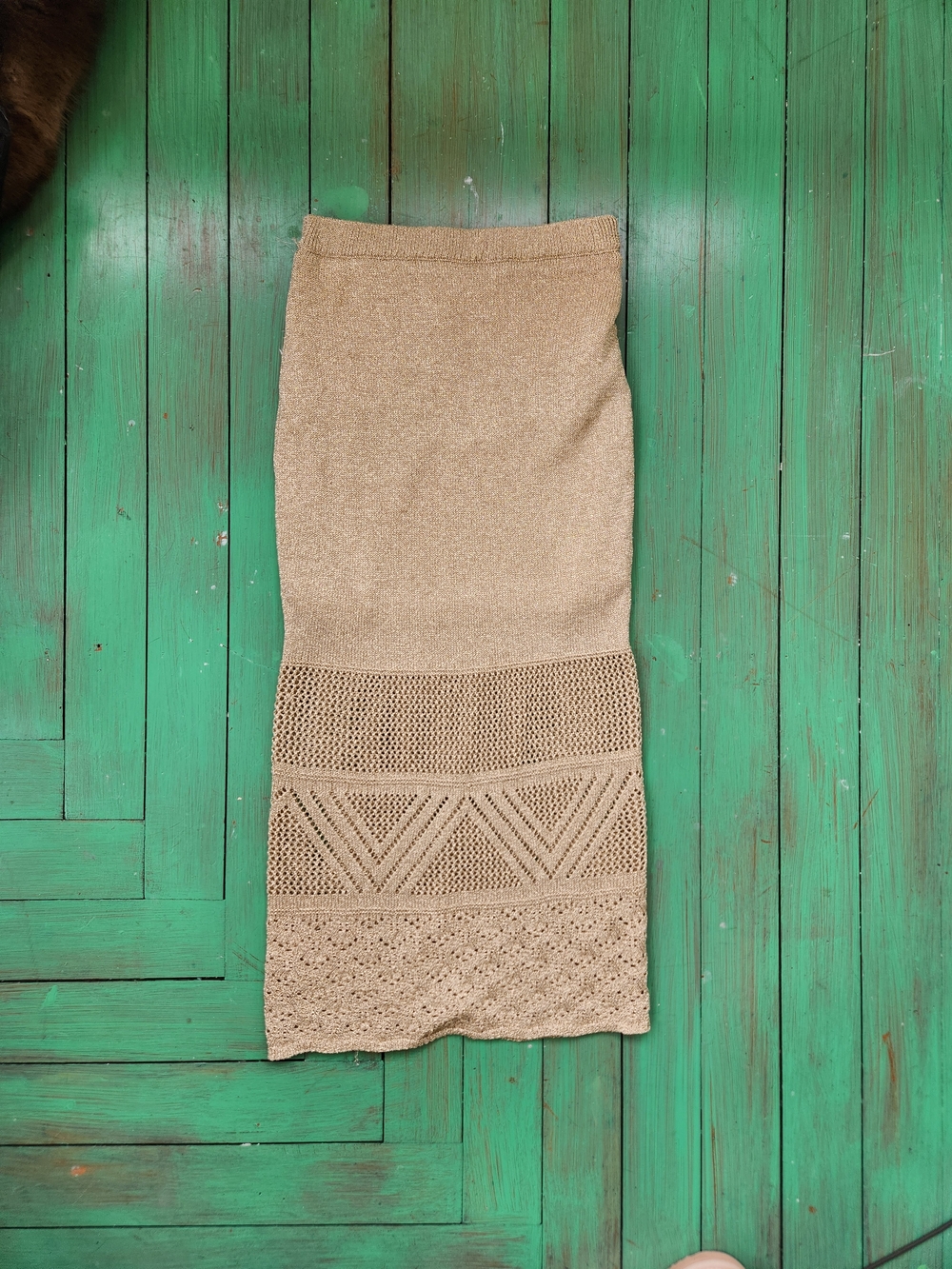 House of Harlow 1960 Gold Crochet-Trim Midi Skirt Size XS